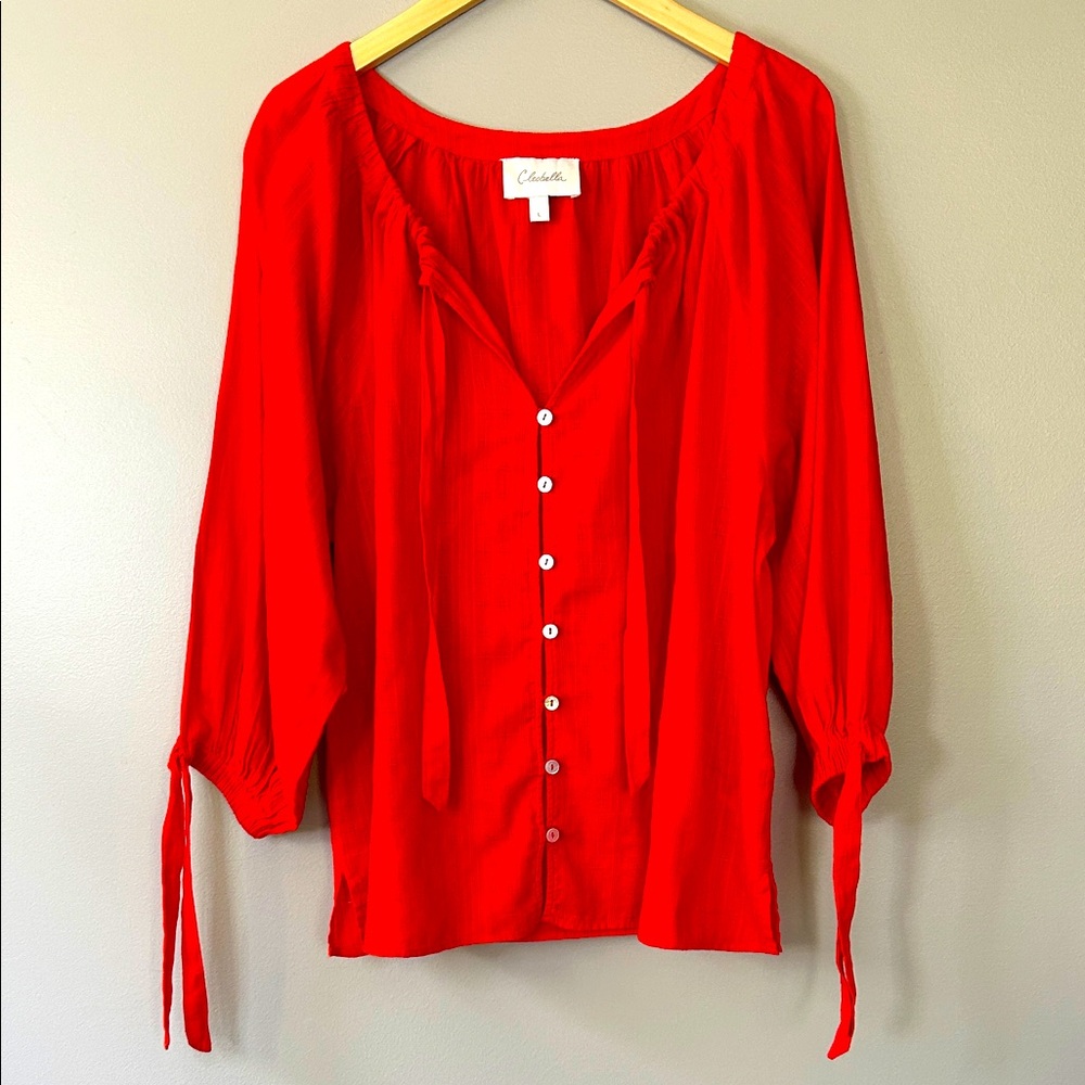 Cleobella Rylan Blouse Peasant Boho Top Size‎ Large Cherry Red Organic Cotton